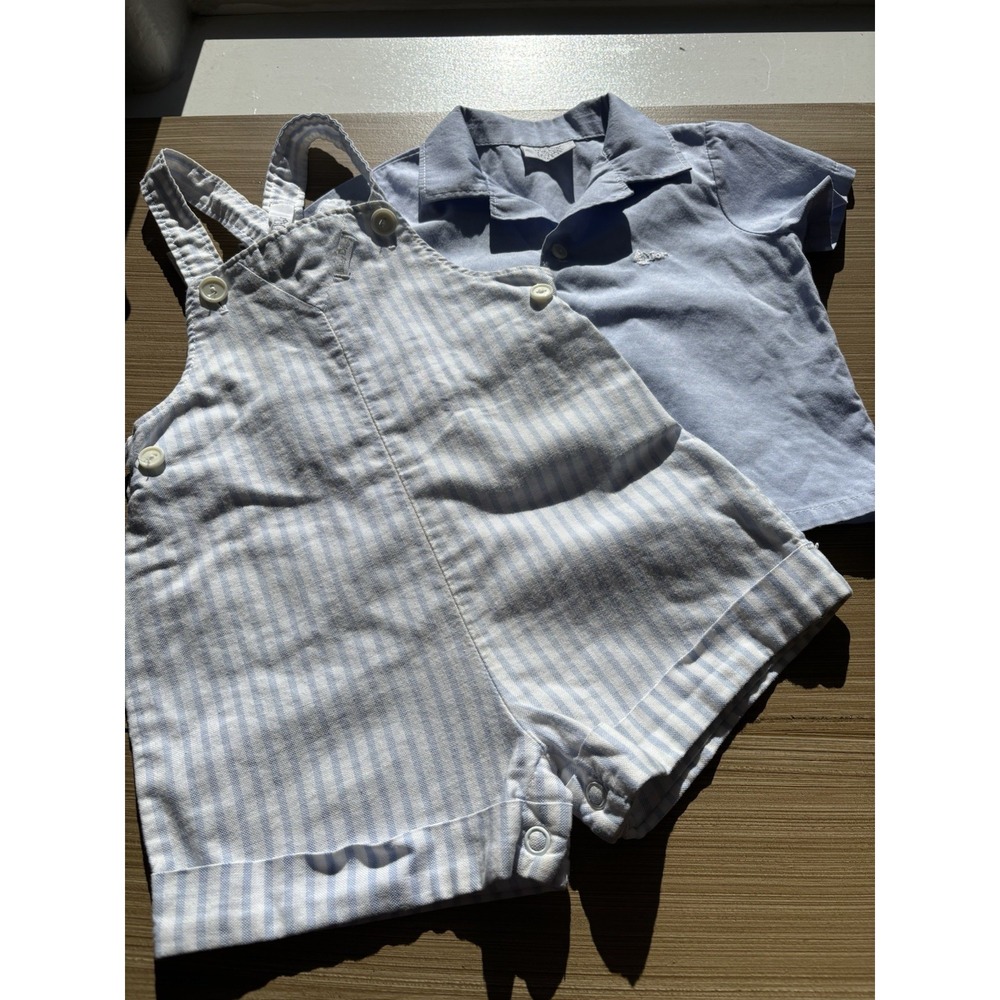 Vintage Baby Dior Jumper/Overalls And Dress Shirt 9 months Designer Infant EUC
